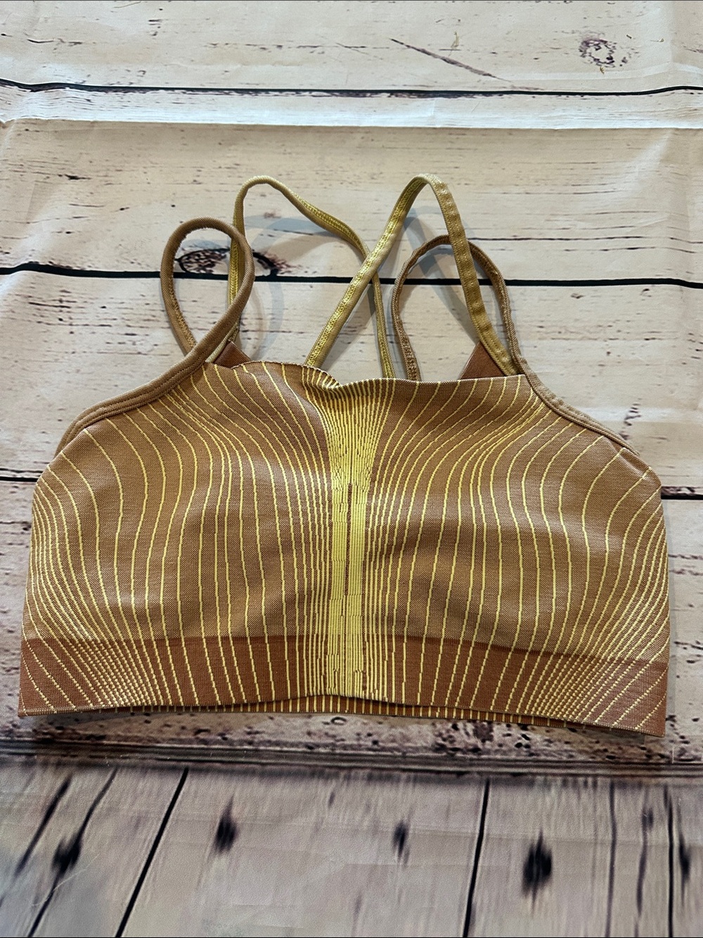 Nike Gold and Brown Striped Seamless Sports Bralette